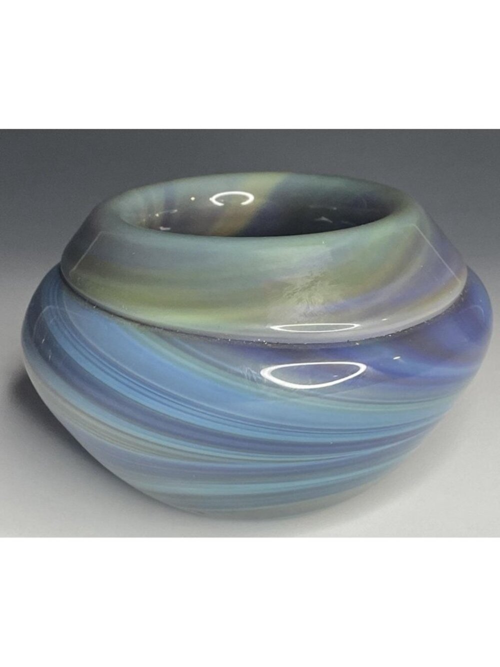 Retro Vintage Free Blown Art Glass Curio Cabinet Rose Vase Bowl 1980s Abstract